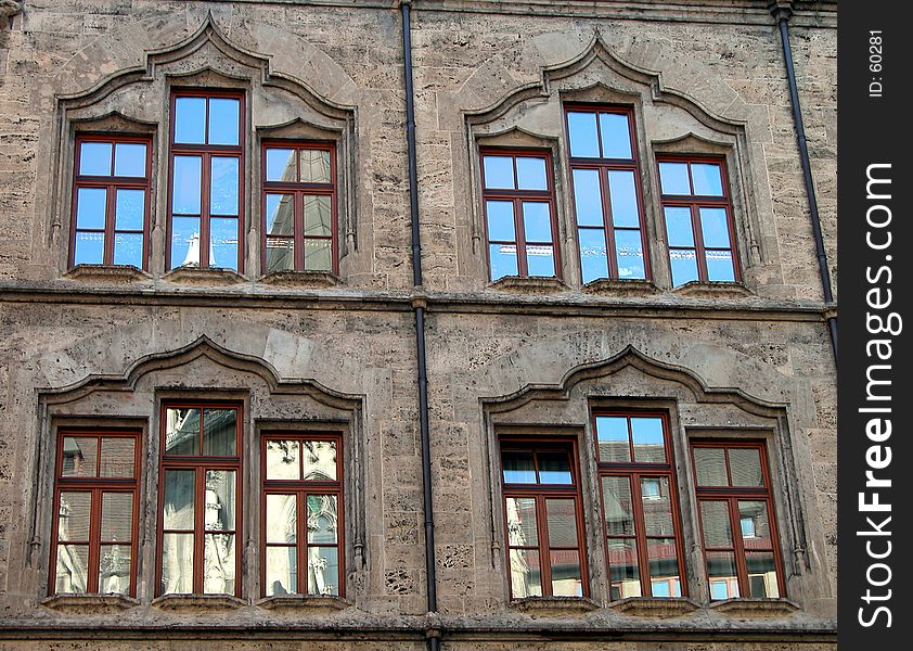Windows on a traditional bavarian building-Munich,Marieplatz