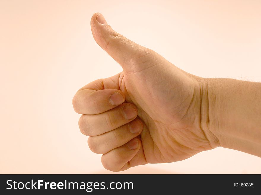 A thumbs up on white background