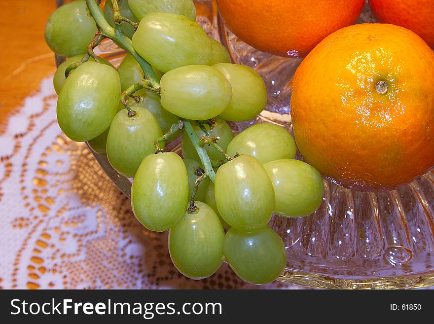 Fresh fruit on a glass dish