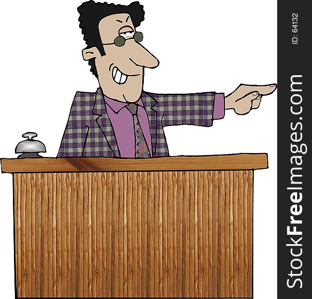 This illustration that I created depicts a man seated behind a desk and pointing to his left. This illustration that I created depicts a man seated behind a desk and pointing to his left.