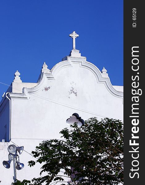 Medium shot of an old cathedral in Old San Juan