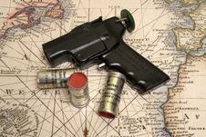 Flare Gun On The Map Royalty Free Stock Photos Flare Gun On The Map Royalty Free Stock Photos