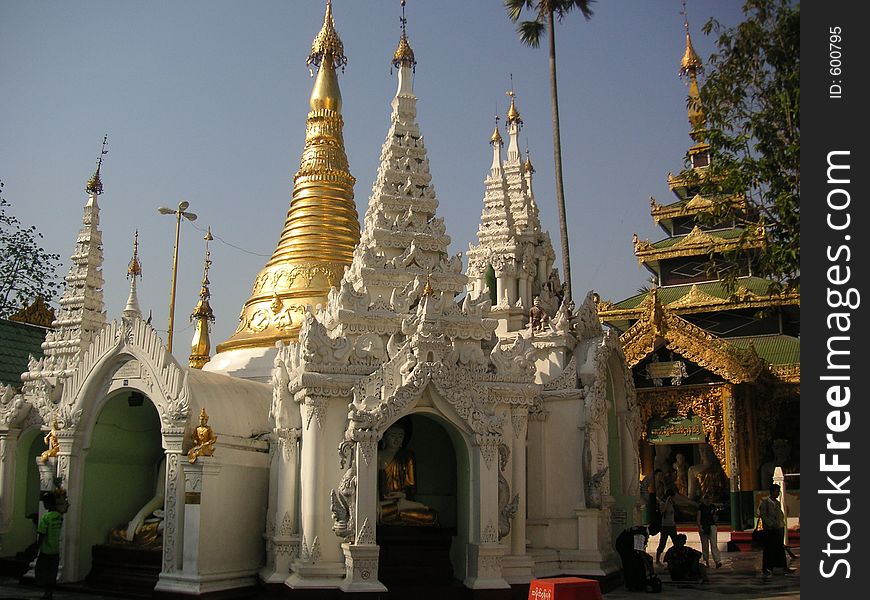 Part of the Shwedagon pagoda structure in Yangon, Myanmar