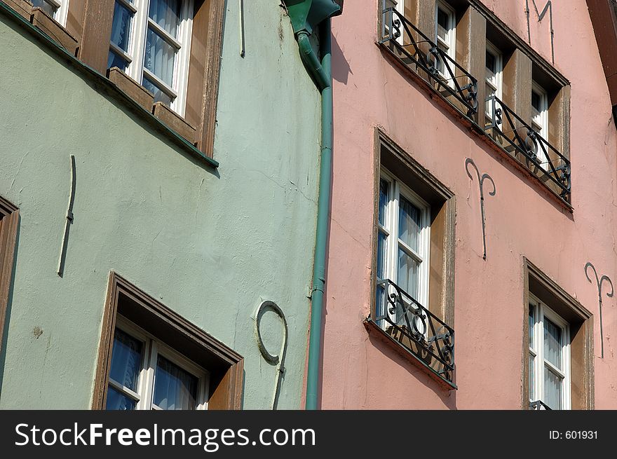 Close up of old european houses