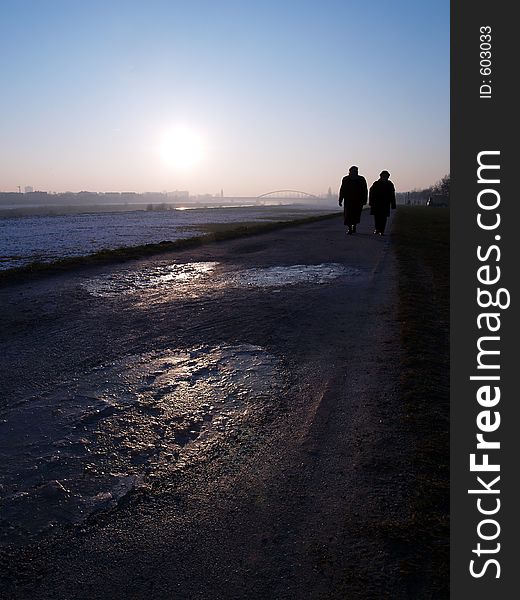 Walkers on the beatch in Zagreb, Croatia