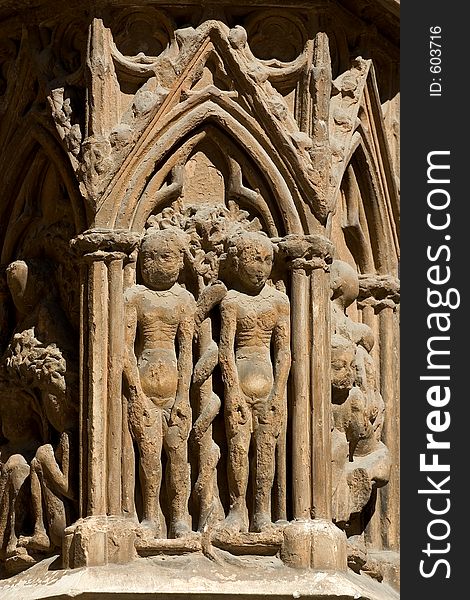 Adam and Eve, detail, Tarragona cathedral, Catalonia, Spain. Adam and Eve, detail, Tarragona cathedral, Catalonia, Spain