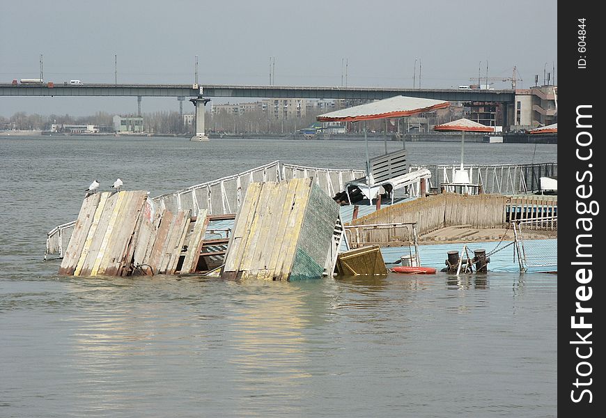 Sinking pier, Astrakhan, Russia