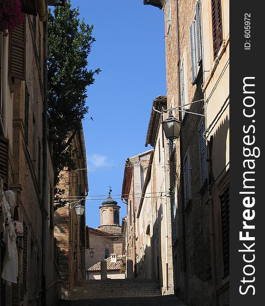 Typical street in Corinaldo, Italy