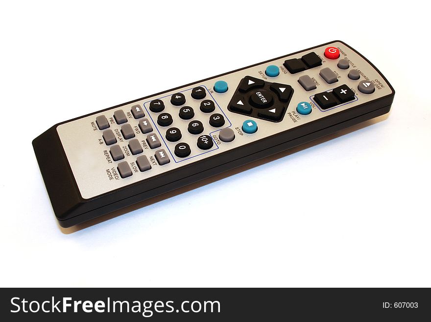 A generic remote control on a white background