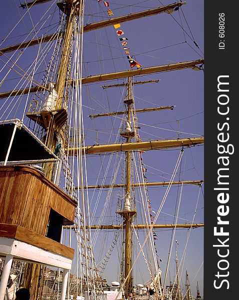 Big sailing ship moored at Lisbon Harbour, Portugal,E.U., standby for a regatta. Big sailing ship moored at Lisbon Harbour, Portugal,E.U., standby for a regatta