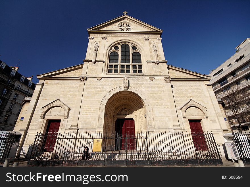 One of the numerous churches in Paris, in the 18th arrondissement. One of the numerous churches in Paris, in the 18th arrondissement