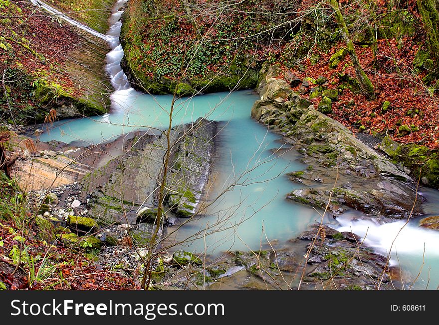 Waterfall with the branches. Waterfall with the branches