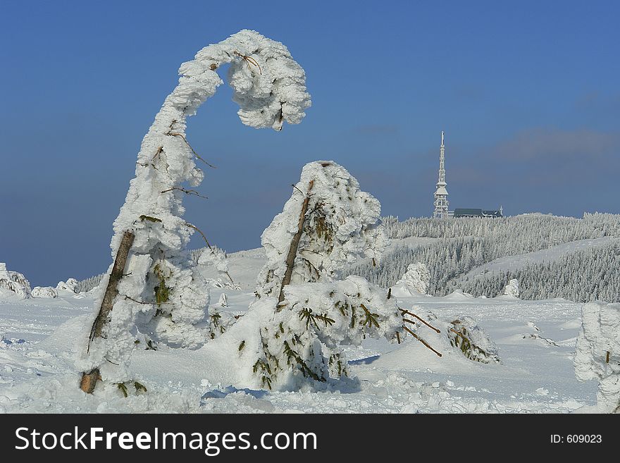 View on Skrzyczne summit in Beskidy Mountains in Carpathian Mountains, Poland. View on Skrzyczne summit in Beskidy Mountains in Carpathian Mountains, Poland