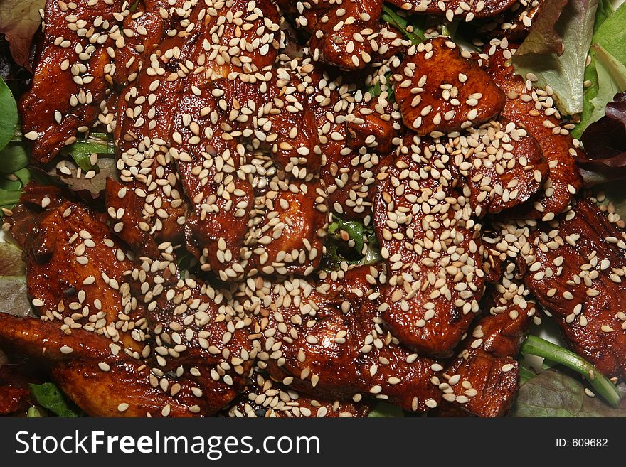 Closeup of chicken sesame salad. Closeup of chicken sesame salad