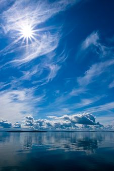 Rays Of Sun On Blue Sky Reflecting In Lake Royalty Free Stock Image Rays Of Sun On Blue Sky Reflecting In Lake Royalty Free Stock Image