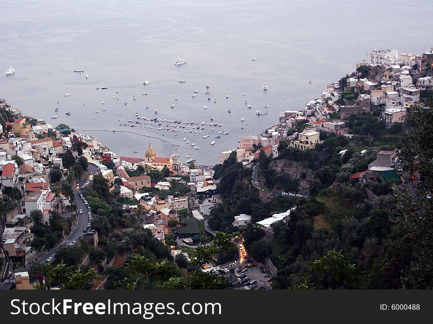 The huge bay of Positano, Italy