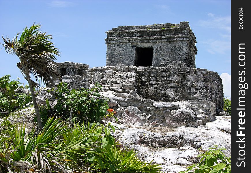 The Temple of Winds is a part of famous Tulum archaeological site, the only Mayan city that was built on The Caribbean Sea shore (Mexico).