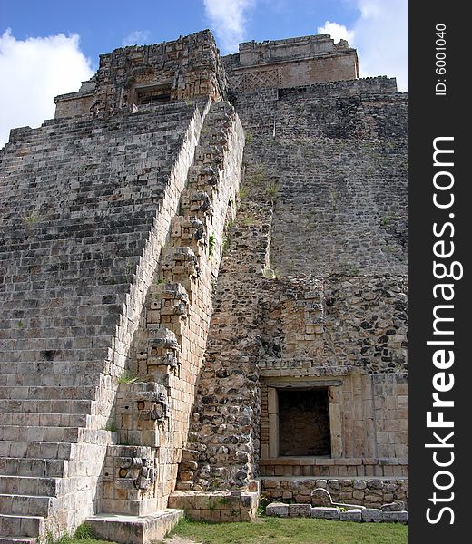 Mayan pyramid shape temple in Uxmal archaeological site, Mexico.