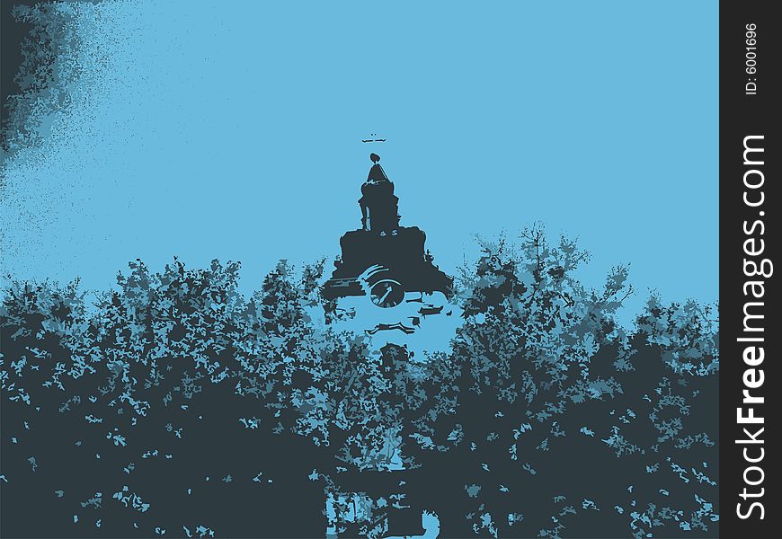 Old church illustration - blue and black