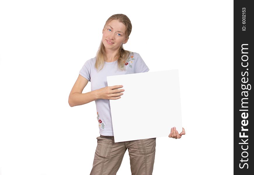 The Beautiful Girl With White Piece Of Paper