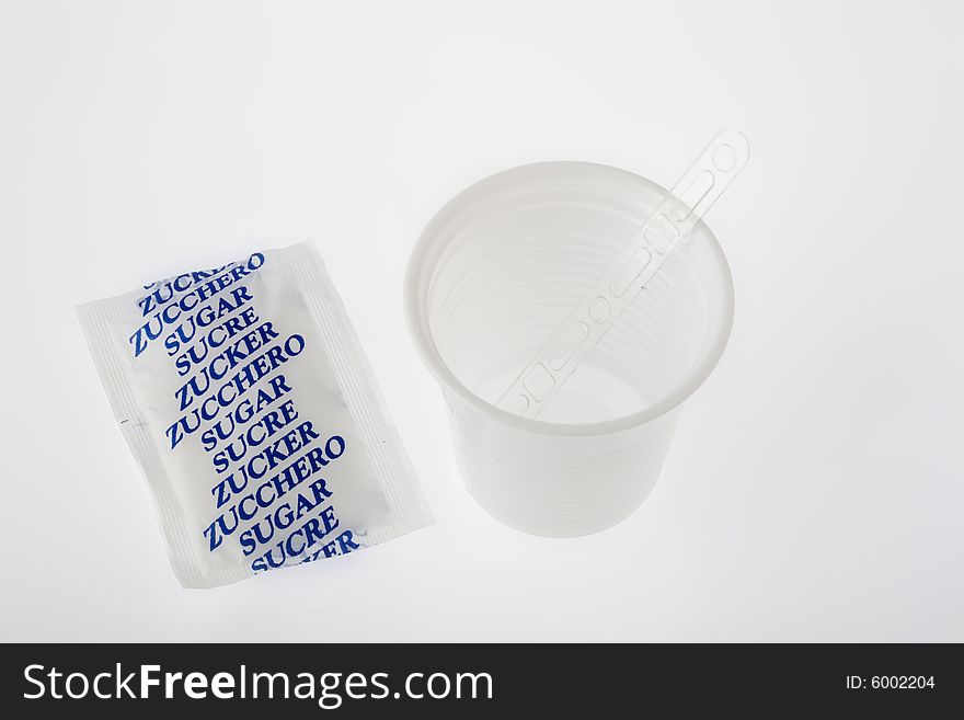 Plastic coffee cup on a white background