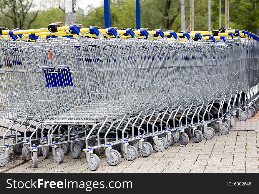 Shopping cart for a supermarket. Shopping cart for a supermarket