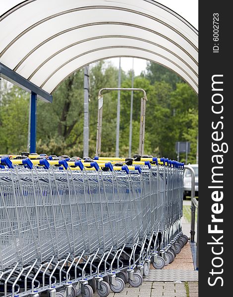 Shopping cart for a supermarket. Shopping cart for a supermarket