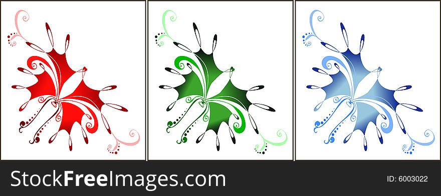 The image of three curled flowers painted in RGB color. The image of three curled flowers painted in RGB color.
