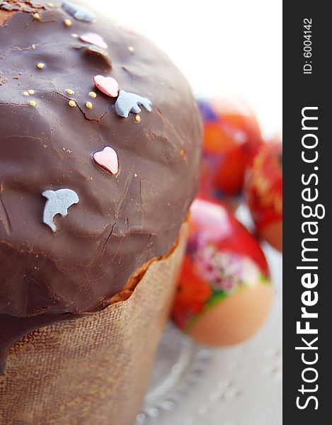 Easter cake with colorful eggs