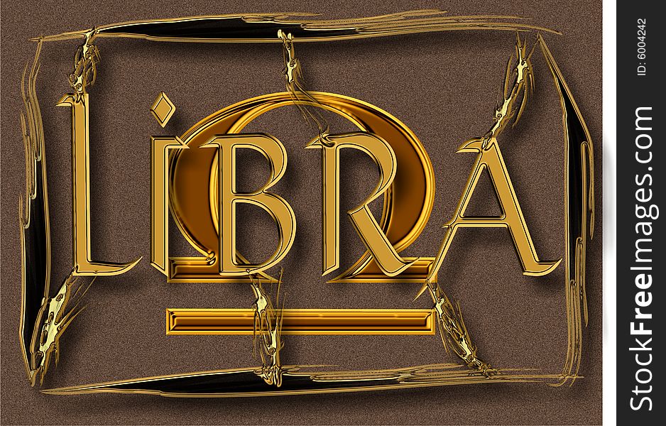 Libra zodiac sign in golden look as a poster or wall-decoration. Libra zodiac sign in golden look as a poster or wall-decoration