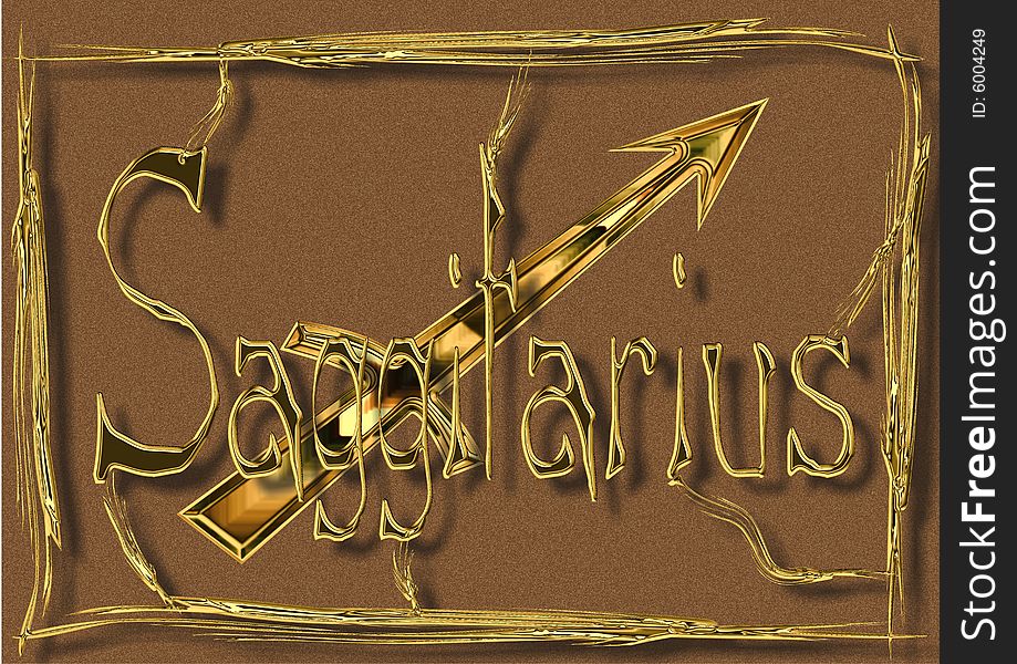 Sagitarrius zodiac sign in golden look as a poster or wall-decoration. Sagitarrius zodiac sign in golden look as a poster or wall-decoration
