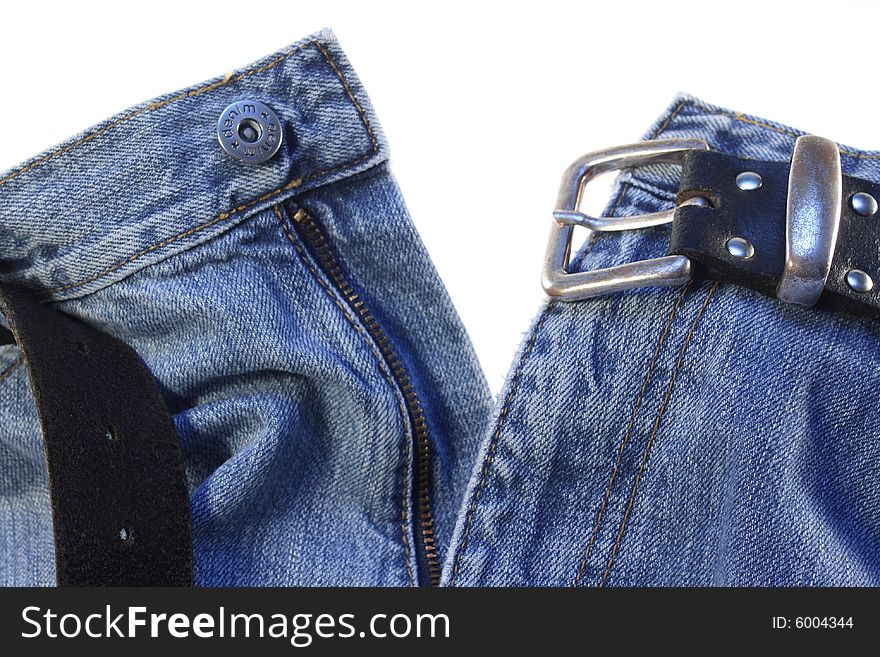 Jeans with belt on white