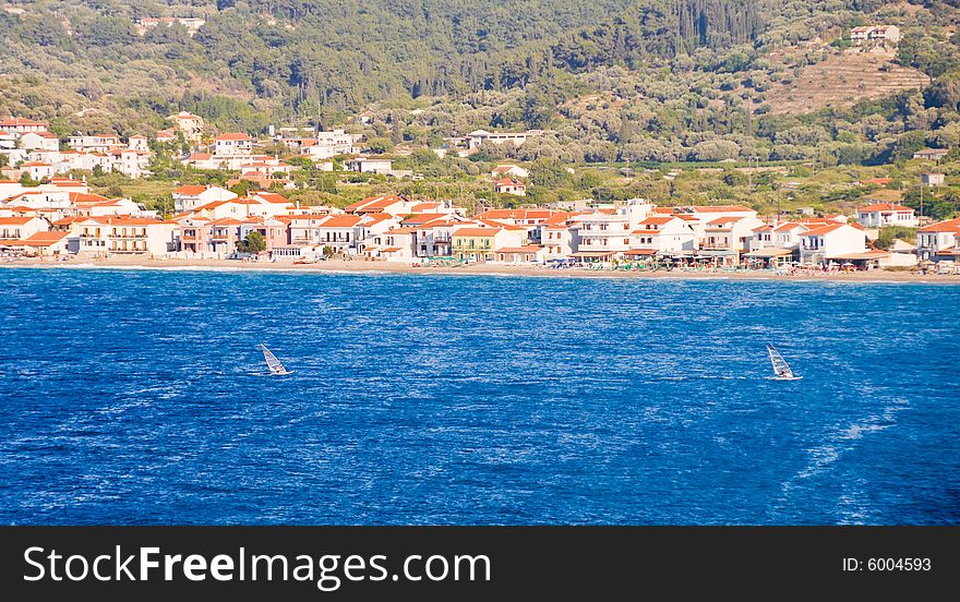 Village on a Beach. Samos Island, Greece.