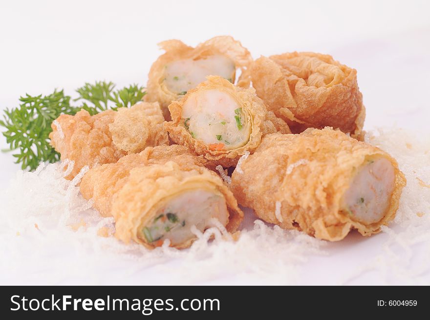 A delicious shrimp roll with whith background