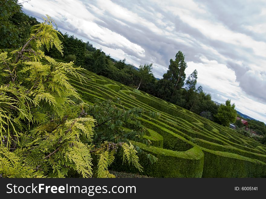 Panoramic view of a Celtic maze in Wicklow, Ireland.