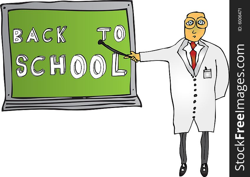 A fully scalable vector illustration of a teacher/professor with Back to school board. A fully scalable vector illustration of a teacher/professor with Back to school board.