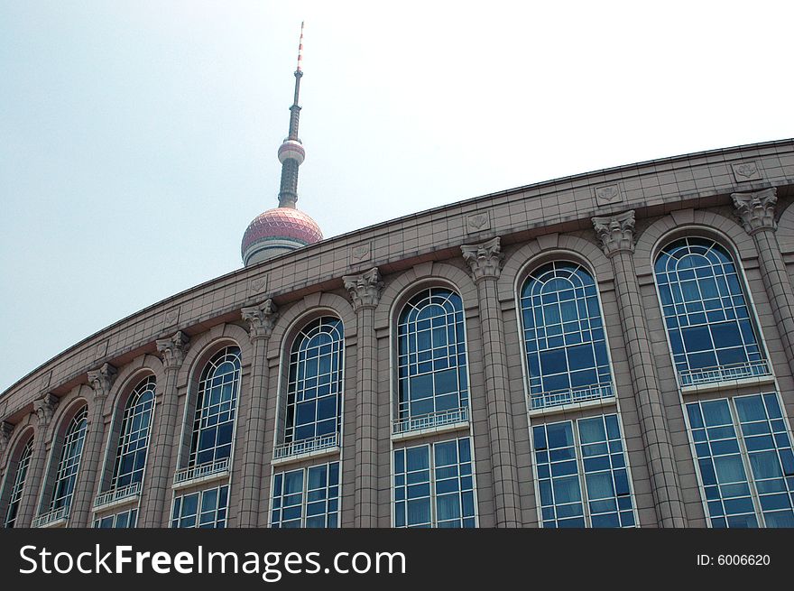 China, Shanghai city. Classic building together with Orient Pearl TV tower. China, Shanghai city. Classic building together with Orient Pearl TV tower.