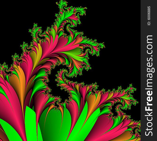 Decorative background, pattern from the bright colors and leaves against the black background. Decorative background, pattern from the bright colors and leaves against the black background.
