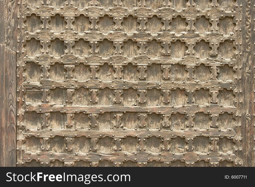 Medieval wooden door closeup