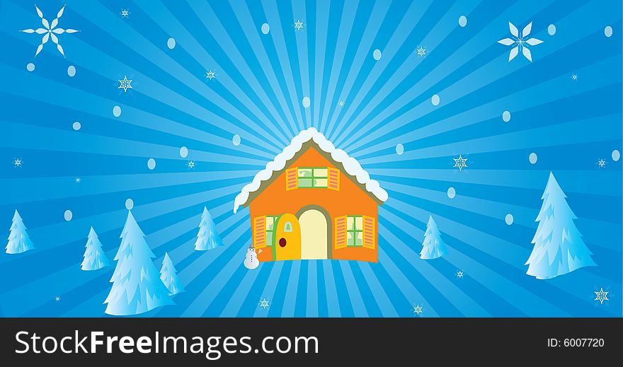 Christmas  background and hut with iceman. Christmas  background and hut with iceman