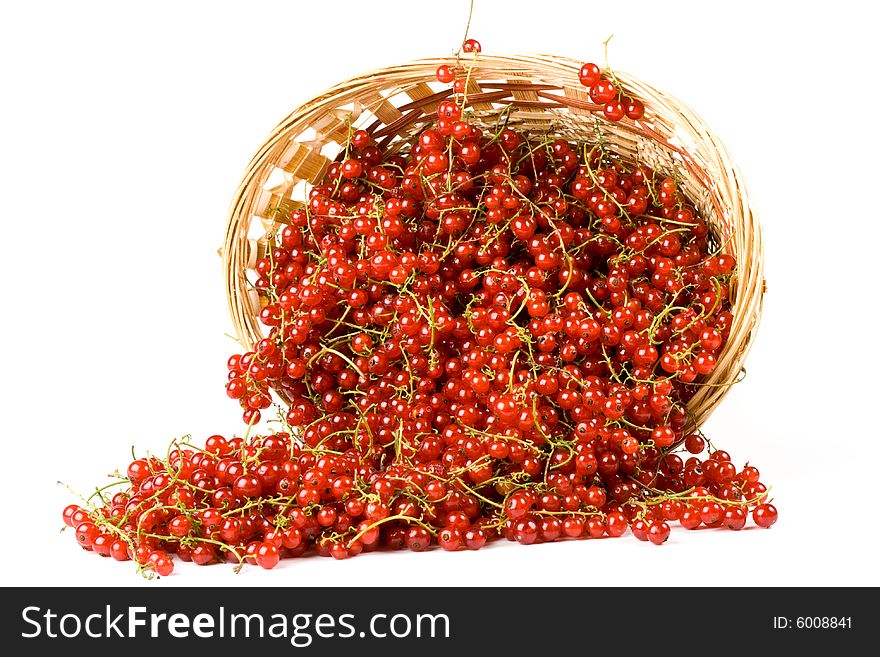 Fresh red currant in a basket on a white background