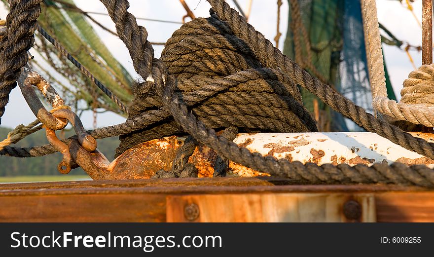 Rope coiled on a ship; in horizontal orientation