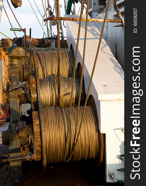 Winches on a shrimp boat, in vertical orientation
