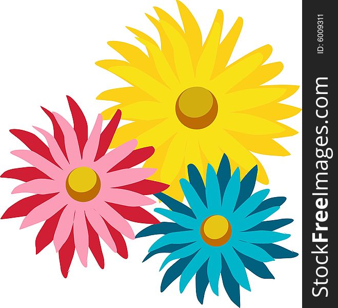 A three nice colored flowers drawing in vector. A three nice colored flowers drawing in vector
