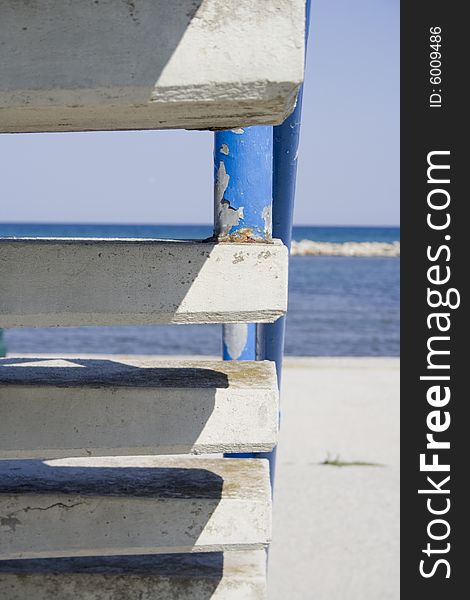 A look at the sea horizon through the stairway. A look at the sea horizon through the stairway