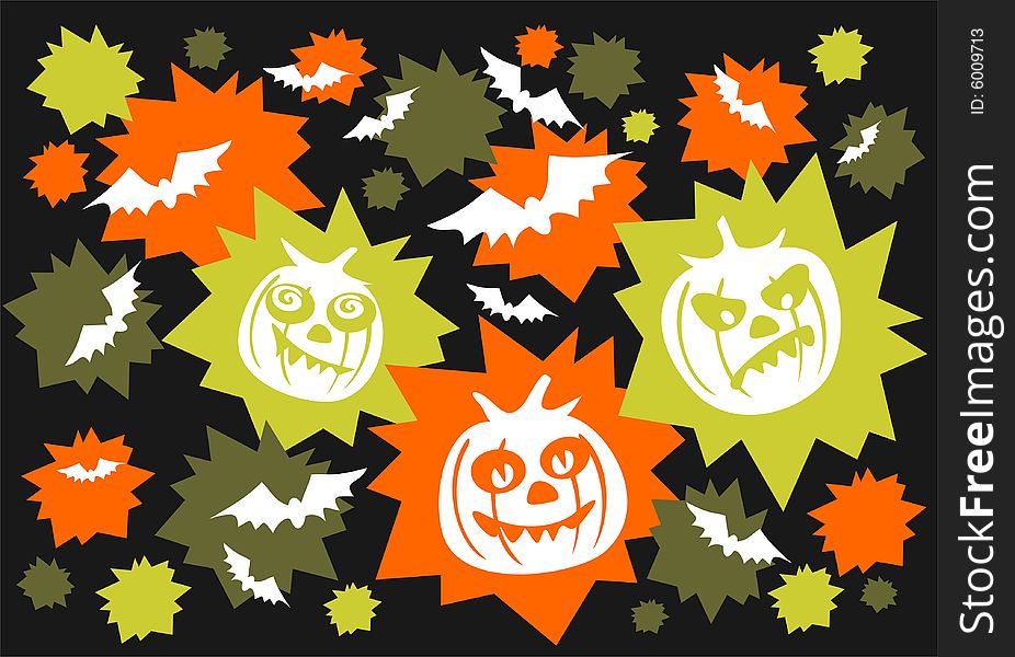 Pumpkins and bats on a black background. Halloween illustration. Pumpkins and bats on a black background. Halloween illustration.