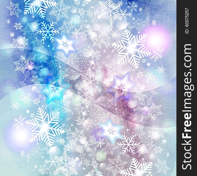 Gentle winter background with snowflakes and white place for text