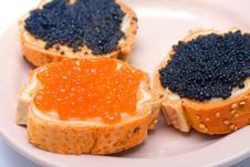 Sandwiches With Red And Black Fish Caviar 2 Royalty Free Stock Photos Sandwiches With Red And Black Fish Caviar 2 Royalty Free Stock Photos