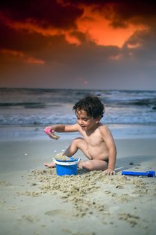 Boy Play Beach Sunset Stock Photography Boy Play Beach Sunset Stock Photography