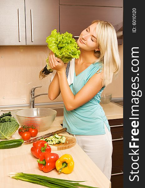 Woman making salad